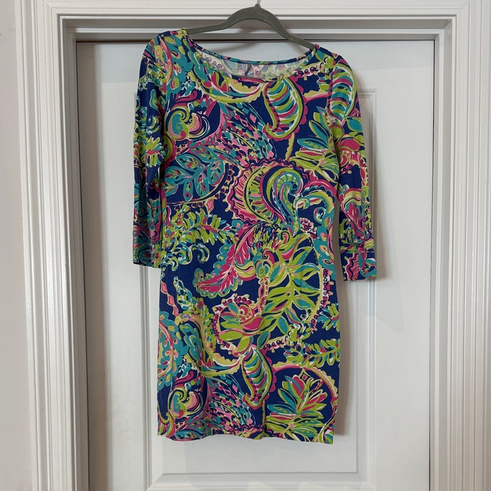 Lilly Pulitzer Blue and Pink Paisley Long Sleeve Dress